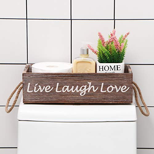 Bathroom Decor Box Toilet Paper Holder Funny Bathroom Sign Organizer Wood-Live Laugh Love 